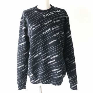 バレンシアガ(Balenciaga)の極美品★正規品 BALENCIAGA バレンシアガ 2019年 559078 クルーネック ジャガードロゴ ニット セーター レディース ブラック×ホワイト XS(ニット/セーター)