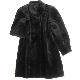 ギラロッシュ(Guy Laroche)の極美品▼Guy Laroche ギラロッシュ MINK シェアードミンク 裏地ロゴ柄 本毛皮セミロングコート ダークブラウン(ブラックに近い) F 柔らか◎(毛皮/ファーコート)