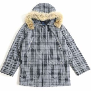 バーバリー(BURBERRY)の美品◆BURBERRY BLUE LABEL バーバリー ブルーレーベル チェック柄 コヨーテファー付き 中綿コート グレー M メンズ 正規品(その他)