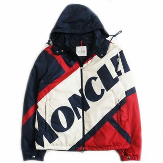 モンクレール(MONCLER)の良品●20SS MONCLER モンクレール BERT ロゴプリント トリコロール フーデッドダウンジャケット ネイビー×レッド×ホワイト 3 正規品(ダウンジャケット)