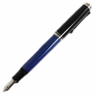 ペリカン(Pelikan)の極美品●Pelikan ペリカン スーベレーン M400 ペン先14K EFニブ ロゴ入り 万年筆 ブラック×シルバー×ブルーストライプ メンズ/レディース(ペン/マーカー)