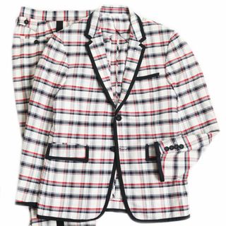 トムブラウン(THOM BROWNE)の美品●THOM BROWNE トムブラウン チェック柄 サイドライン入り 本切羽 シングルスーツ/セットアップ ホワイト系 1 日本製 正規品 メンズ(セットアップ)