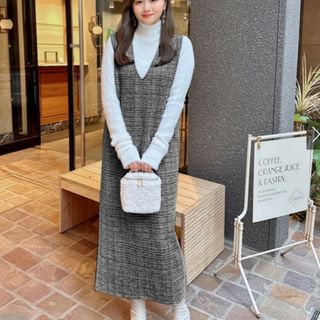 グレイル(GRL)の新品 グレイル  Vネックラメツイードワンピース ブラック(ロングワンピース/マキシワンピース)