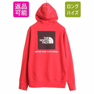 ザノースフェイス(THE NORTH FACE)のノースフェイス 両面 プリント スウェット フード パーカー メンズ S 古着 The North Face プルオーバー 裏起毛 トレーナー アウトドア 赤(パーカー)