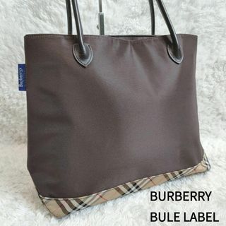 バーバリーブルーレーベル(BURBERRY BLUE LABEL)の【美品】バーバリー ナイロン トート レザー ノバチェック 肩がけ(トートバッグ)