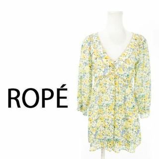 ロペ(ROPE’)のロペ チュニック ブラウス 七分袖 花柄 Vネック 黄 230828AH18A(シャツ/ブラウス(長袖/七分))