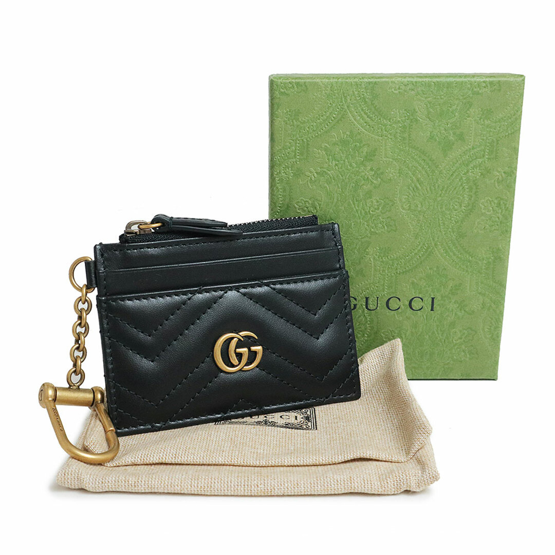 Gucci(グッチ)のグッチ GGマーモント キーチェーン付き ウォレット コインケース 小銭入れ カードケース 名刺入れ パスケース 定期入れ 627064 ブラック 黒 ゴールド金具 627064 箱付 GUCCI（新品・未使用品） レディースのファッション小物(コインケース)の商品写真