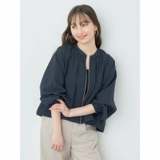 アースミュージックアンドエコロジー(earth music & ecology)の【ネイビー】ノーカラーショートブルゾン レディース/春/24SS(その他)