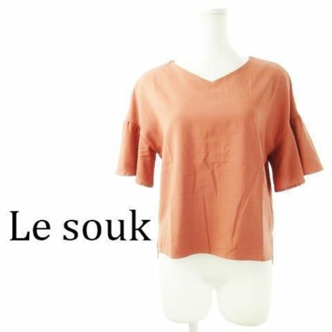 Le souk(ルスーク)のルスーク Vネックフリルスリーブブラウス 34 赤 230829CK3A レディースのトップス(シャツ/ブラウス(半袖/袖なし))の商品写真