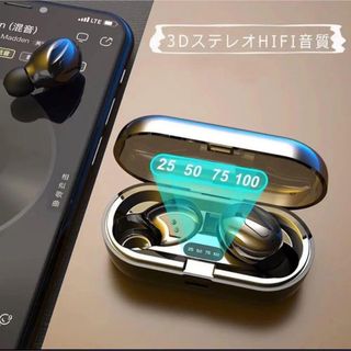 ワイヤレスイヤホン IPX7 黒 電池残量表示 自動ペアリング 軽量 高音(ヘッドフォン/イヤフォン)