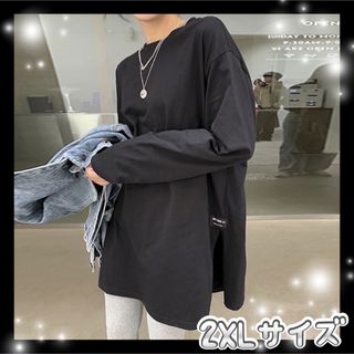 値下げ！ レディース Tシャツ ロンT シンプル 無地 スリット(Tシャツ(長袖/七分))