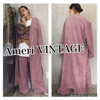 アメリヴィンテージ(Ameri VINTAGE)のAmeriアメリヴィンテージ　コーデュロイノーカラーガウンロングコート★ピンク(ロングコート)