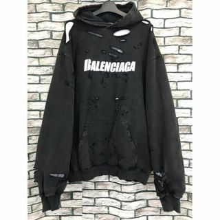 バレンシアガ(Balenciaga)のバレンシアガ★21SS ロゴプリントデストロイ加工フーディー スウェットパーカー(パーカー)