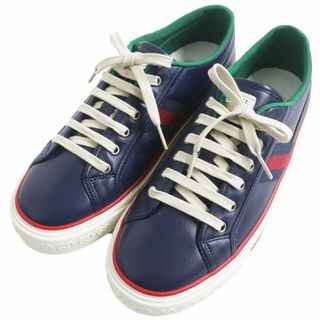 グッチ(Gucci)の未使用品●GUCCI グッチ TENNIS/テニス1977 643585 ウェブライン ローカット レザースニーカー ダークネイビー 8 1/2 イタリア製 箱付き(スニーカー)