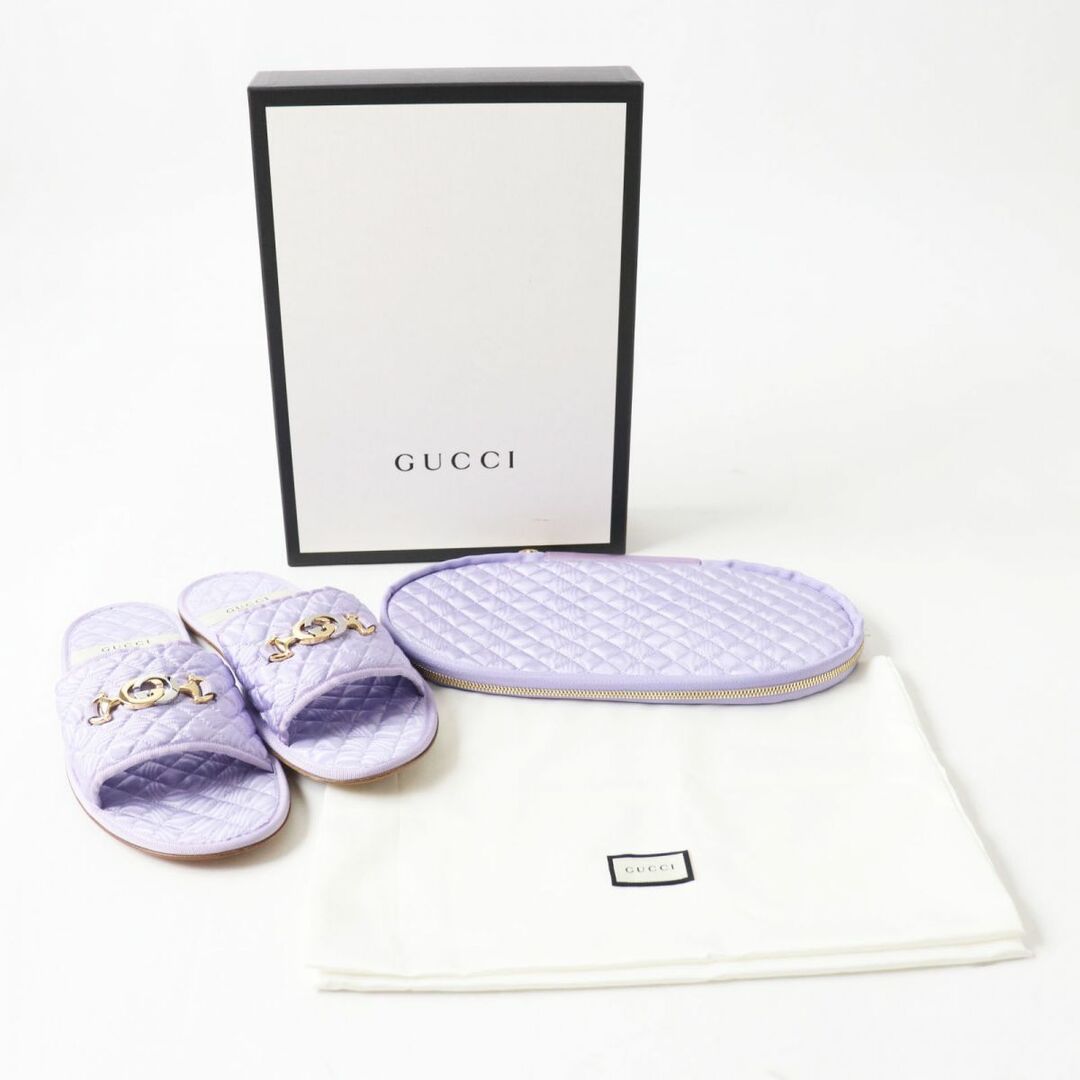 Gucci(グッチ)の極美品◎伊製 GUCCI グッチ 575853 インターロッキングG スリッパ／サンダル／ルームシューズ ポーチ付き ラベンダー 金×銀金具 箱・袋付 レディースの靴/シューズ(サンダル)の商品写真