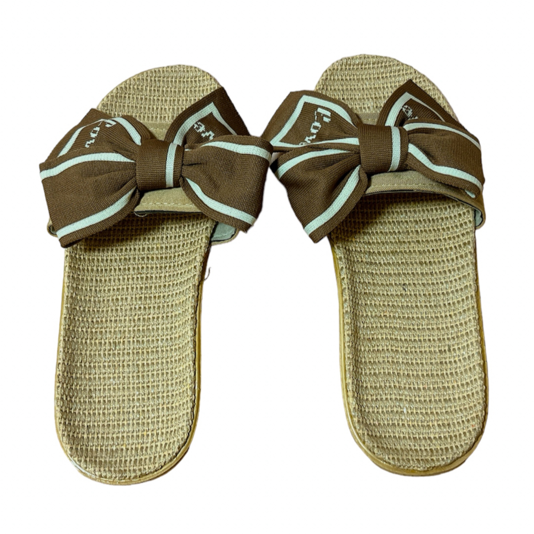 サンダル レディース 25.5 ベージュ リボン ぺたんこ フラット 軽量 夏 レディースの靴/シューズ(サンダル)の商品写真
