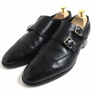 ジョンロブ(JOHN LOBB)の美品▼JOHN LOBB ジョンロブ EMBER 7000ラスト ウィングチップ ダブルモンクストラップ レザーシューズ 黒 7 1/2 メンズ 英国製 ビジネス◎(ドレス/ビジネス)