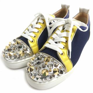 クリスチャンルブタン(Christian Louboutin)の未使用品▼クリスチャンルブタン ルイスジュニア スタッズ ファブリック×レザー スニーカー 紺×黄×シルバー×ゴールド 40 メンズ 伊製(スニーカー)