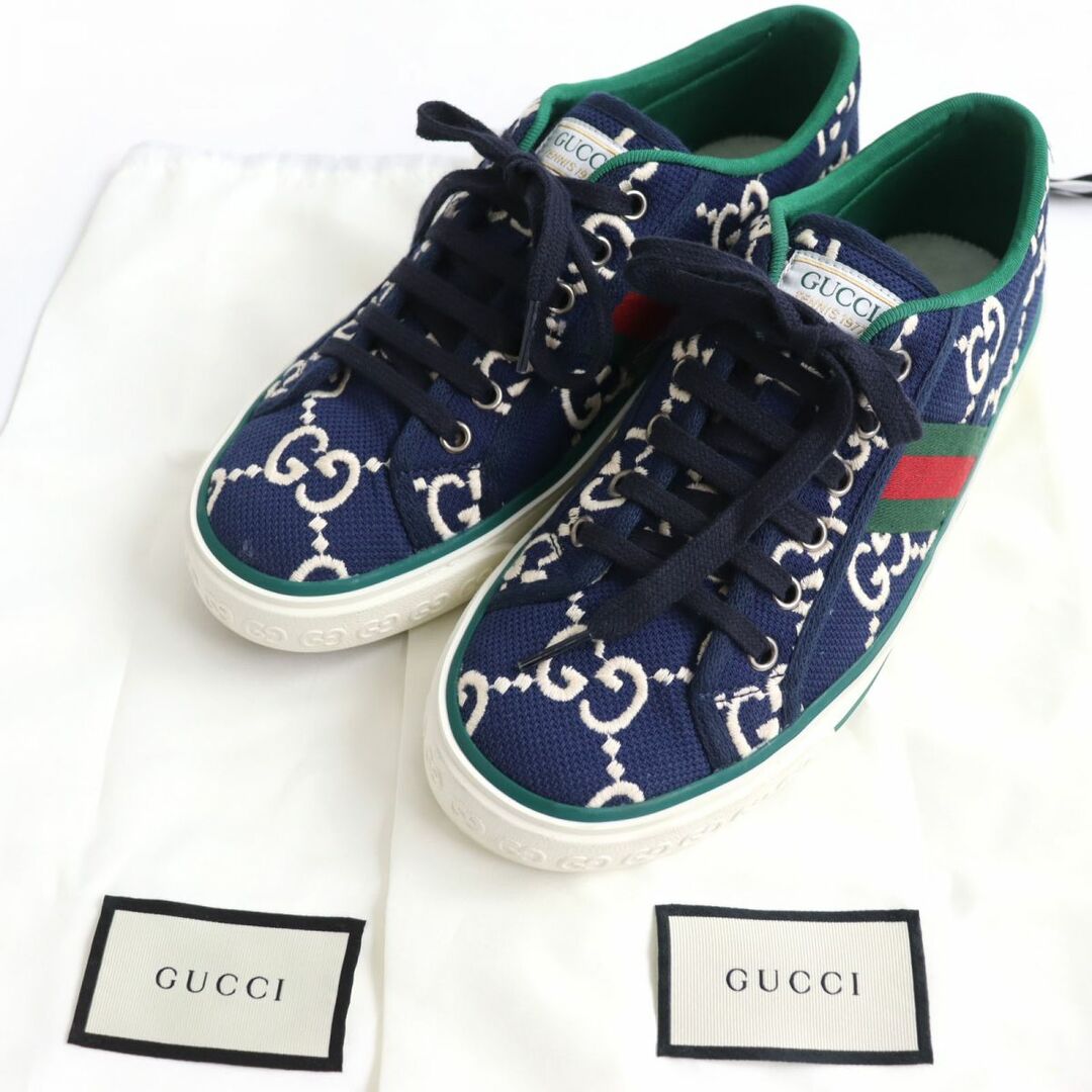 Gucci(グッチ)の極美品△GUCCI グッチ テニス1977 606111 GGキャンバス ウェブライン ローカットスニーカー/シューズ ネイビー×グリーン系マルチ 6 伊製 メンズの靴/シューズ(スニーカー)の商品写真