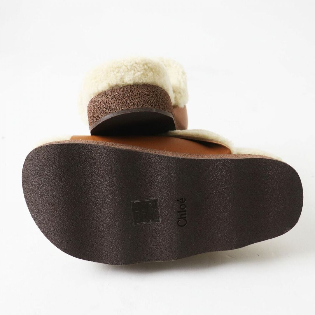 Chloe(クロエ)の未使用品◎正規品 定価89100円 Chloe クロエ WAVY SLIDES レディース ムートンレザー フラットサンダル ブラウン×ベージュ 35 箱・袋付き レディースの靴/シューズ(サンダル)の商品写真