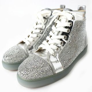 クリスチャンルブタン(Christian Louboutin)の極美品△クリスチャンルブタン LOUISFLAT CALF STRASS ストラス スワロフスキー レザー ハイカットスニーカー レディース シルバー 37 1/2(スニーカー)