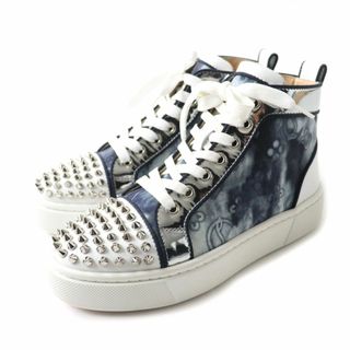 クリスチャンルブタン(Christian Louboutin)の未使用品★クリスチャンルブタン SUPER LOU SPIKES スパイクスタッズ ハイカット スニーカー ネイビー×ホワイト 35 1/2 伊製 箱・紐付き(スニーカー)