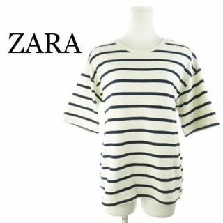 ザラ(ZARA)のザラ Tシャツ カットソー 五分袖 ボーダー ゆったり 紺 230428AH5A(カットソー(半袖/袖なし))