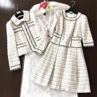 極美品‼️【TO BE CHIC】コットンツイードワンピーススーツ　ホワイト×黒