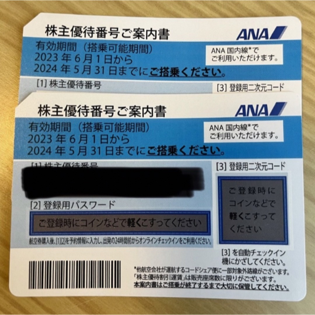 ☆即日発送☆ ANA株主優待番号　ご案内書　2枚 チケットの乗車券/交通券(航空券)の商品写真