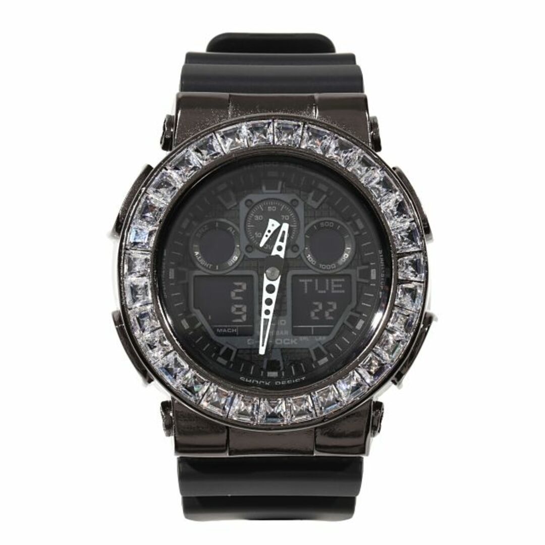 G-SHOCK(ジーショック)のG-SHOCK カスタム GA100 バケット マットブラックカスタム Gショック ブラック CZダイヤベゼル（キュービックジルコニア） メンズの時計(腕時計(アナログ))の商品写真