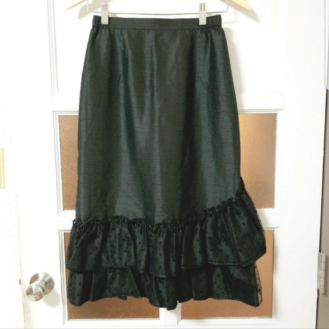 Grimoire(グリモワール)のブラック 黒 アシンメトリー タイト ティアード マーメイドスカート M/9号 レディースのスカート(ロングスカート)の商品写真