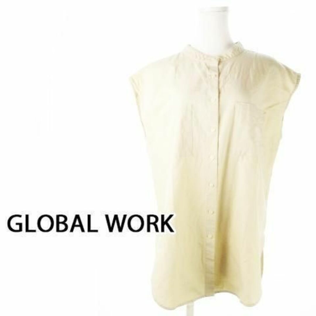 GLOBAL WORK(グローバルワーク)のグローバルワーク ノースリーブサファリシャツ L ベージュ 230529CK6A レディースのトップス(シャツ/ブラウス(半袖/袖なし))の商品写真