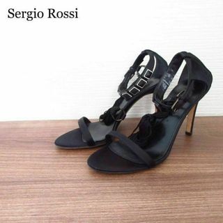 Sergio Rossi - 美品 セルジオロッシ サテン レザー スタッズ アンクルストラップ サンダル