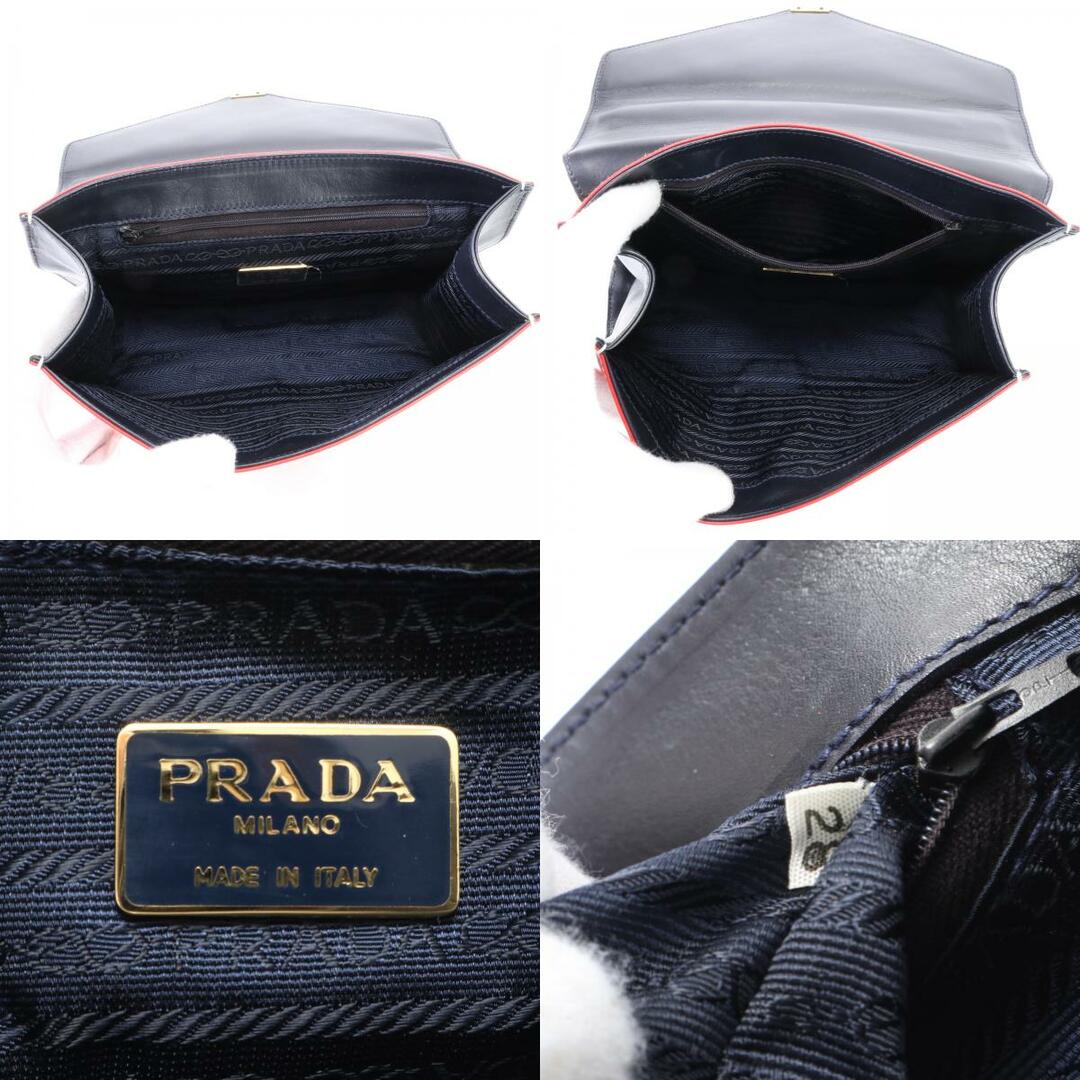 PRADA(プラダ)の美品 プラダ レザー ハンドバッグ トート トップハンドル 本革 レッド × ネイビー 紺 レディース EEM 0301-E8 レディースのバッグ(ハンドバッグ)の商品写真