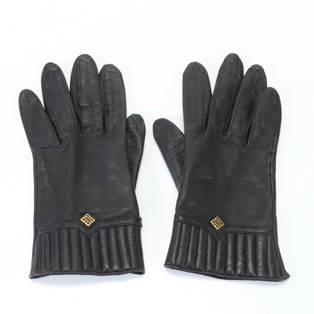 GIVENCHY(ジバンシィ)の美品 ジバンシー レザー 手袋 グローブ ロゴ 防寒具 5本指 本革 ブラック 黒 婦人 レディース EEM 0301-E3 レディースのファッション小物(手袋)の商品写真