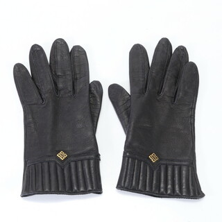 ジバンシィ(GIVENCHY)の美品 ジバンシー レザー 手袋 グローブ ロゴ 防寒具 5本指 本革 ブラック 黒 婦人 レディース EEM 0301-E3(手袋)