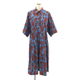 【美品】  ODEEH / オデー | 総柄プリント ロングシャツワンピース | 36 | ブルー/レッド | レディース(ロングワンピース/マキシワンピース)