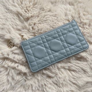 クリスチャンディオール(Christian Dior)のLADY DIOR スモールジップ カードホルダー カナージュ ラムスキン(名刺入れ/定期入れ)