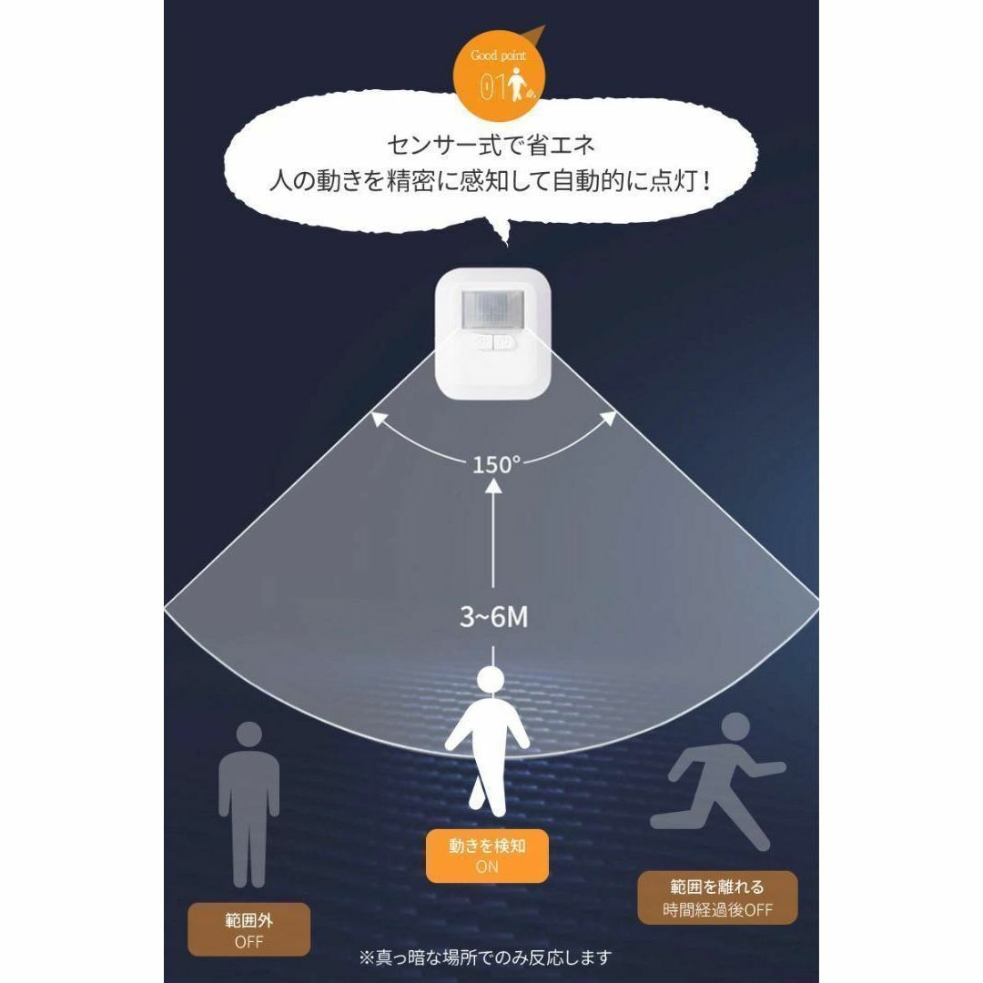 【送料無料】センサーライト 屋内 コンセント 人感センサー 非常灯 オレンジ インテリア/住まい/日用品のライト/照明/LED(蛍光灯/電球)の商品写真