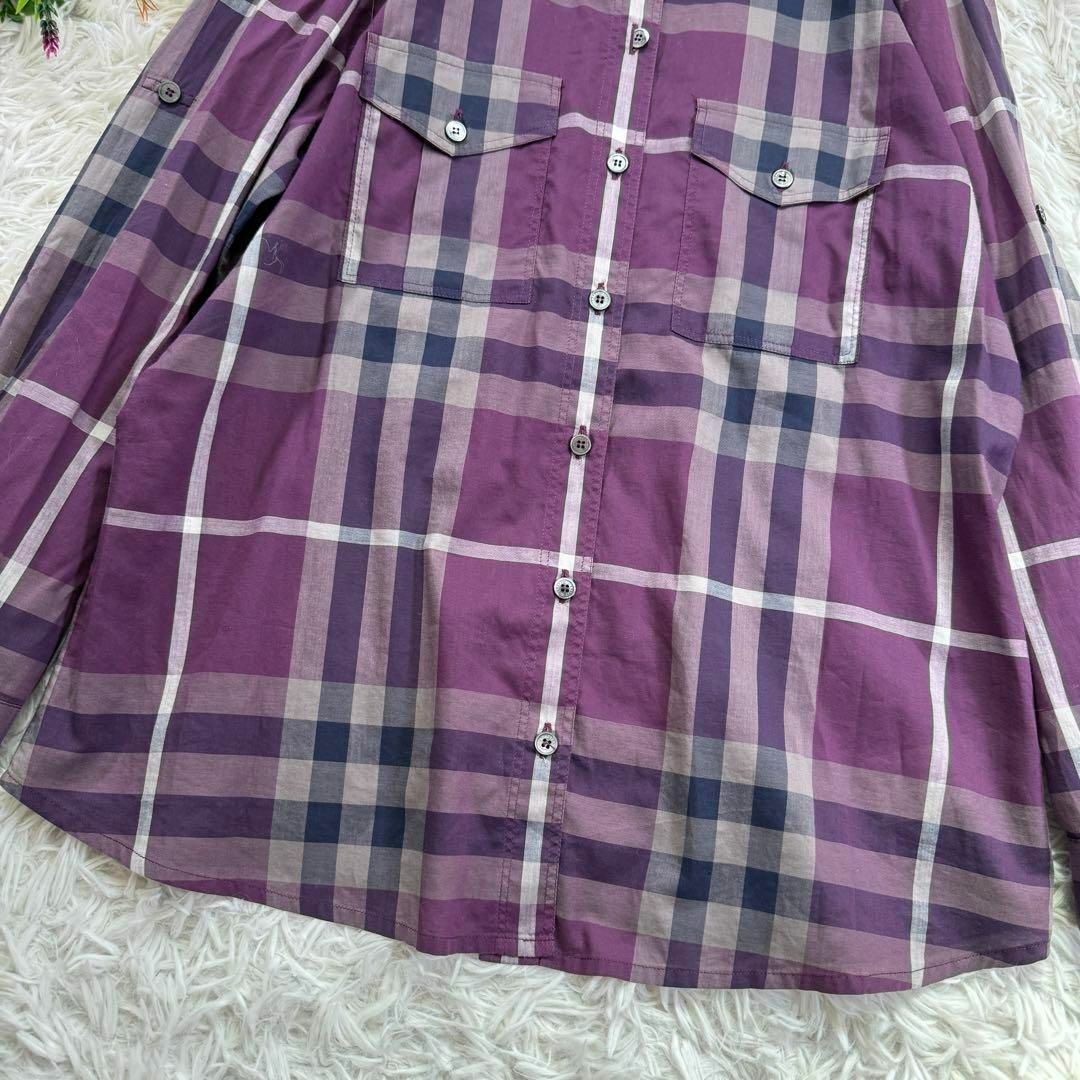 BURBERRY(バーバリー)の入手困難 BURBERRY シャツ L チェック 薄手 コットン パープル レディースのトップス(シャツ/ブラウス(長袖/七分))の商品写真