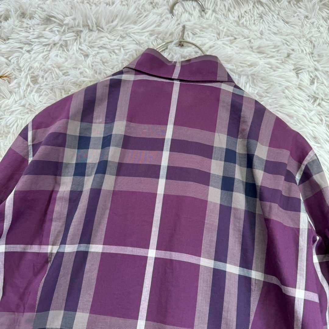 BURBERRY(バーバリー)の入手困難 BURBERRY シャツ L チェック 薄手 コットン パープル レディースのトップス(シャツ/ブラウス(長袖/七分))の商品写真