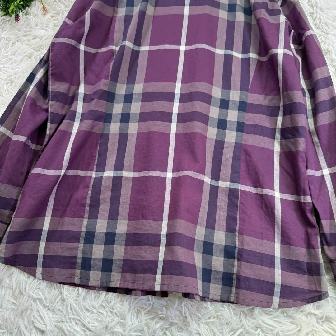 BURBERRY(バーバリー)の入手困難 BURBERRY シャツ L チェック 薄手 コットン パープル レディースのトップス(シャツ/ブラウス(長袖/七分))の商品写真