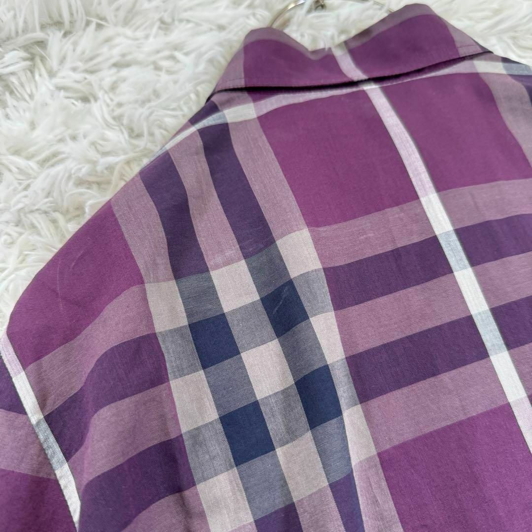 BURBERRY(バーバリー)の入手困難 BURBERRY シャツ L チェック 薄手 コットン パープル レディースのトップス(シャツ/ブラウス(長袖/七分))の商品写真