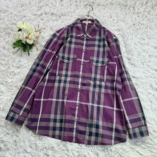 バーバリー(BURBERRY)の入手困難 BURBERRY シャツ L チェック 薄手 コットン パープル(シャツ/ブラウス(長袖/七分))