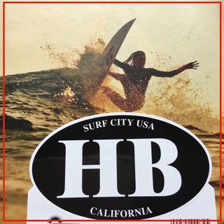 ハーレー(Hurley)のHBハンティントンビーチsurf cityUSA限定HBオーバルステッカー1点物(サーフィン)