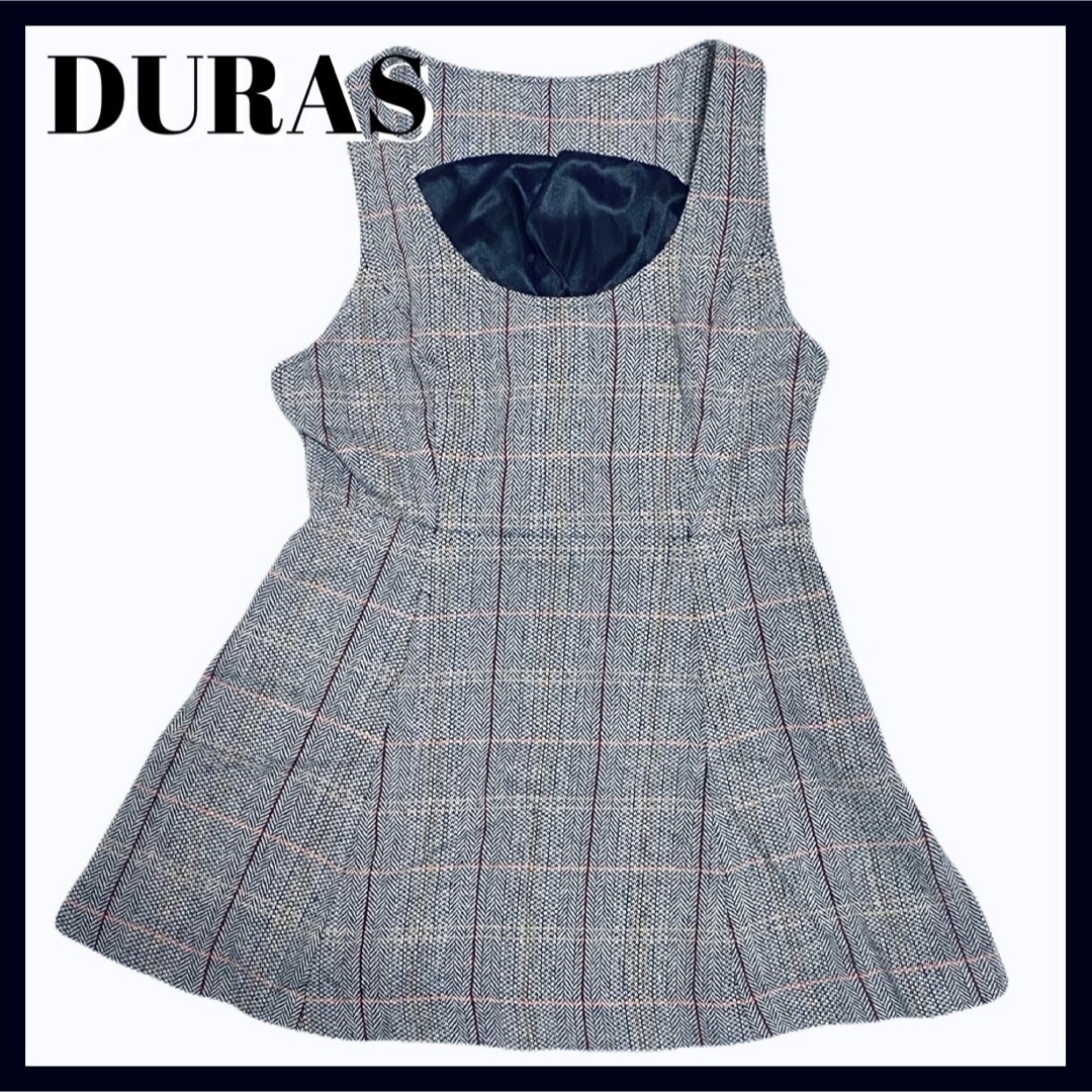 DURAS(デュラス)のDURAS ツイード ワンピース調 ペプラム チェック柄 TOPS レディースのトップス(カットソー(半袖/袖なし))の商品写真