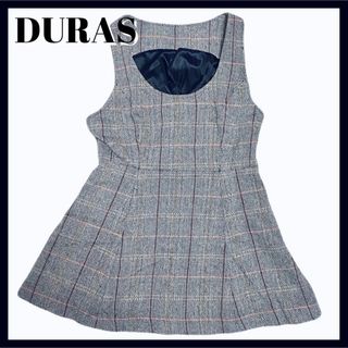 デュラス(DURAS)のDURAS ツイード ワンピース調 ペプラム チェック柄 TOPS(カットソー(半袖/袖なし))