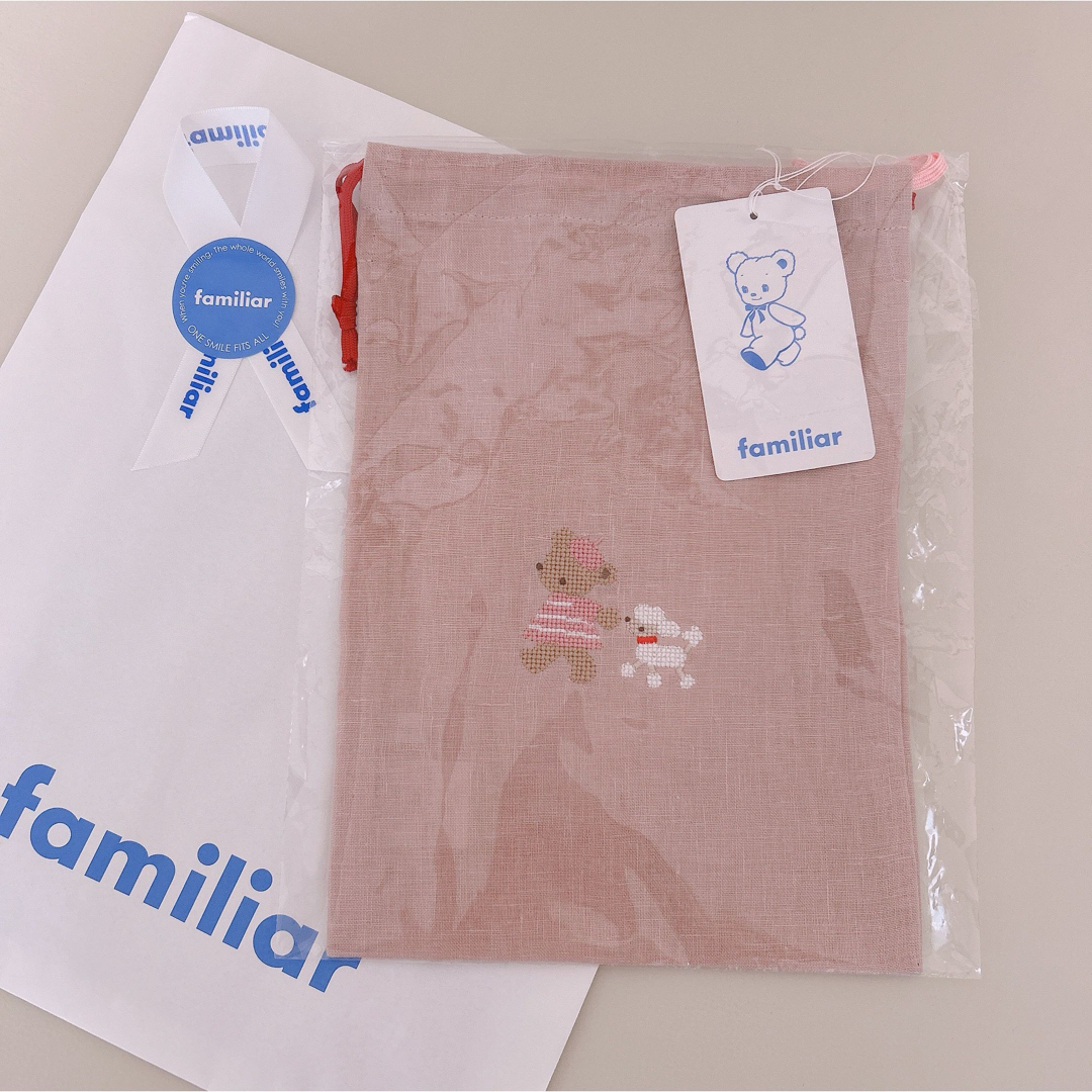 familiar(ファミリア)の【新品.タグ付き.未開封】♡ファミリア ♡リネン 巾着 ピンク Sサイズ♡  レディースのファッション小物(ポーチ)の商品写真