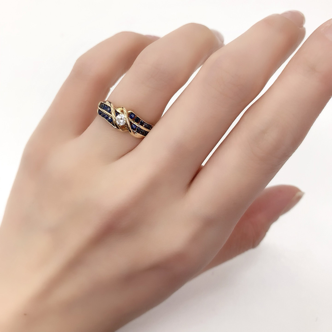 K18YG サファイア　ダイヤモンド　0.10 リング　指輪 レディースのアクセサリー(リング(指輪))の商品写真