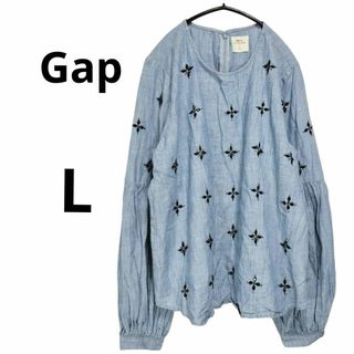 ギャップ(GAP)の【GAP】ギャップ デニムバルーンスリーブブラウス（L）装飾 ブルー レディース(カットソー(長袖/七分))